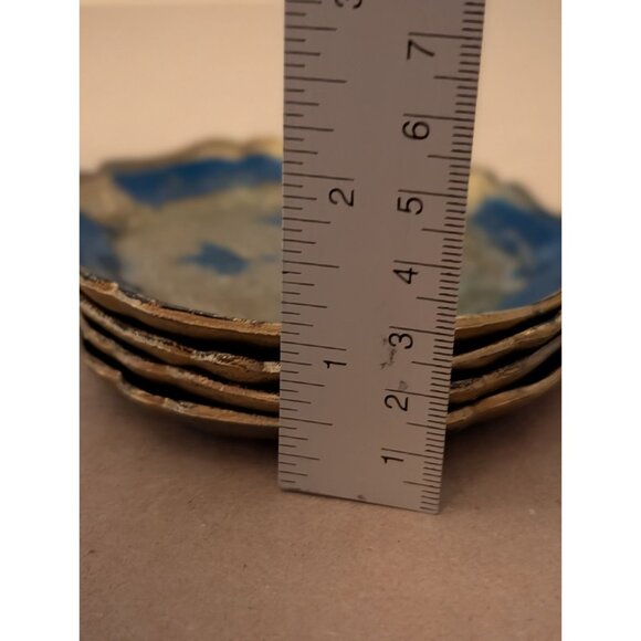 Italian Florentine Blue Gold Resin Coasters Trinket Dishes Set Of 4 4-Inch Round - Picture 16 of 16